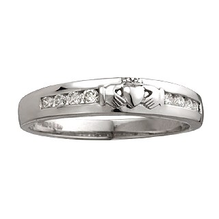 Claddagh Diamond Eternity Ring in 14K White Gold
