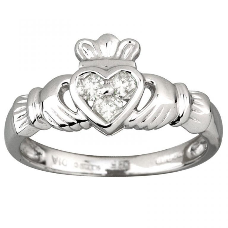 14K White Gold Diamond Heart Claddagh Ring Solvar Fallers.ie