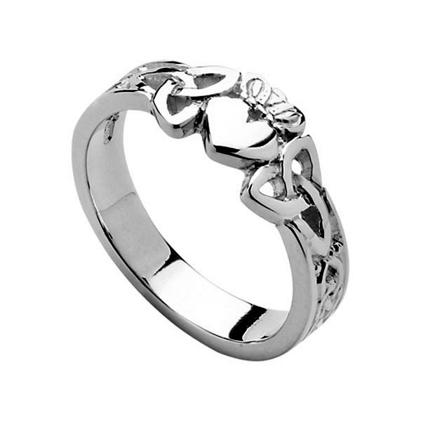 Ladies 14K White Gold Claddagh & Trinity Knot Ring - Boru - Fallers.ie ...