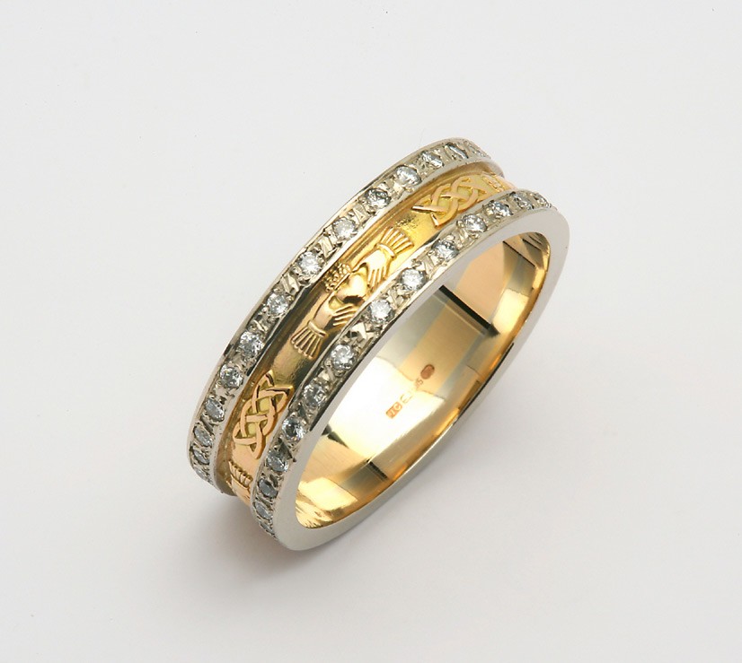 Ladies Claddagh Diamond Wedding Band in 14K Gold Fallers