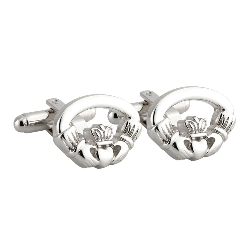 Rhodium Plated Oval Claddagh Cufflinks - Solvar - Fallers.ie - Fallers ...