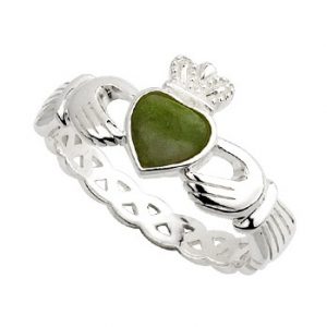 silver connemara marble claddagh ring