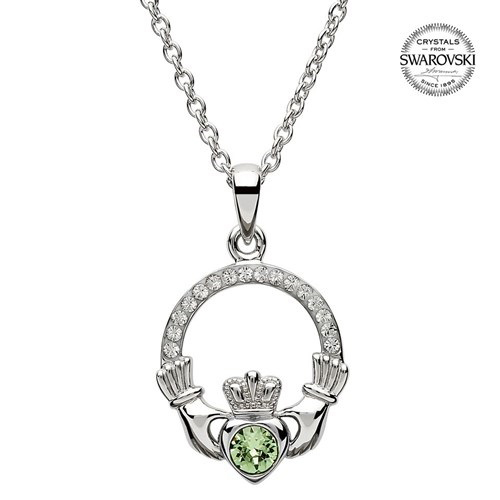 Claddagh birthstone pendant in sterling silver