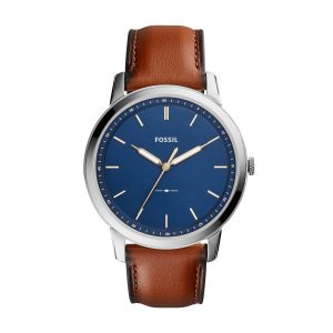 Fossil Mens Watch Brown Leather Strap Blue Dial