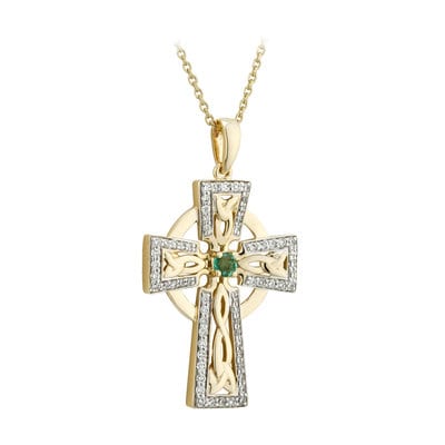 14K Diamond & Emerald Celtic Cross