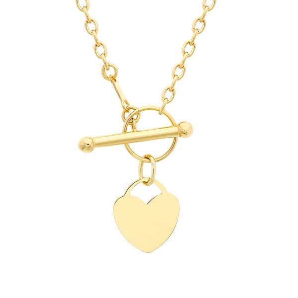 9ct Yellow Gold 12mm x 13mm Heart Charm T-Bar Necklace