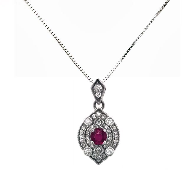 White Gold Ruby & Diamond Necklace 