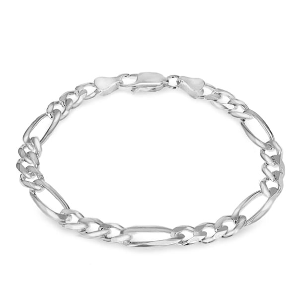 Sterling Silver Mens Figaro Bracelet 8