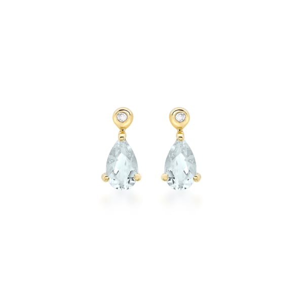 9ct Gold Aquamarine and Diamond Drop Earrings