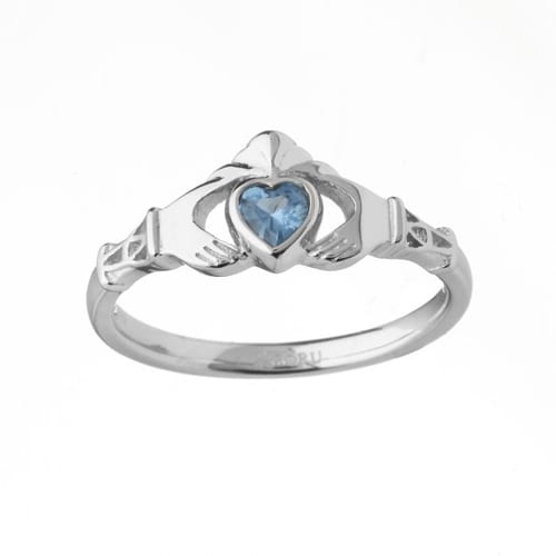 Claddagh March Birthstone Ring