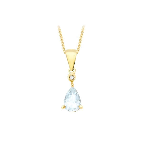 March Birthstone 9ct Gold Aquamarine Pendant with Diamond Fallers Galway Gold Aquamarine Pendant With Diamond