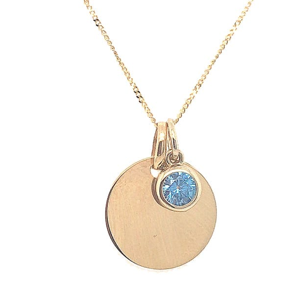 9K GOLD MARCH BIRTHSTONE PENDANT