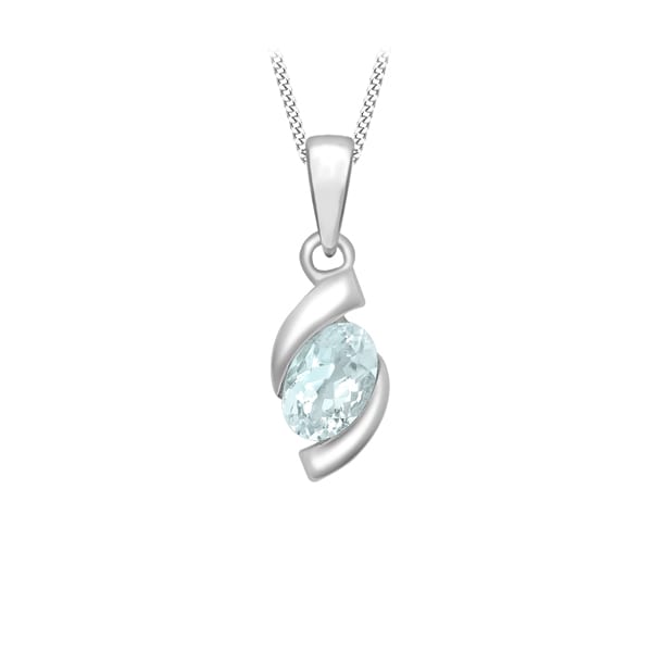 March Birthstone 9ct White Gold Aquamarine Pendant 9K White Gold Aquamarine Pendant