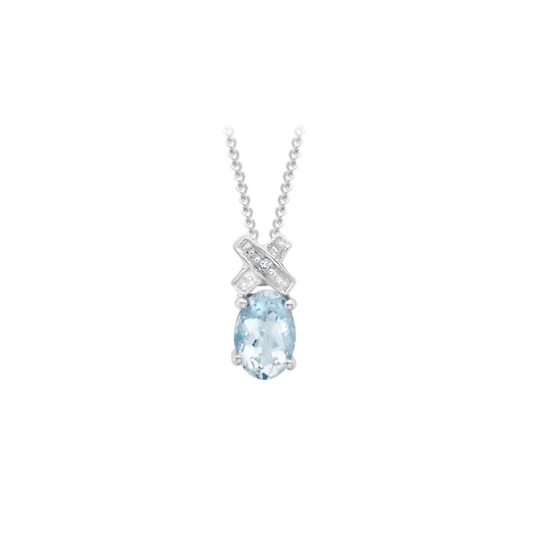 White Gold X Diamond and Aquamarine Pendant