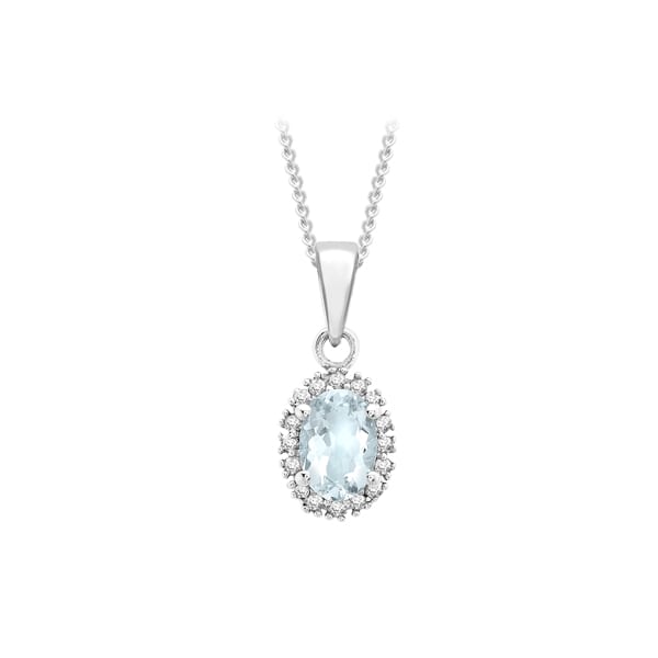 March Birthstone 9ct Gold Aquamarine Pendant with Diamond Fallers Jewellers 9K White Gold Aquamarine & Diamond Pendant
