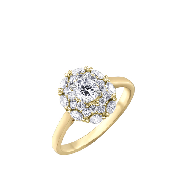 Diamond Yellow Gold Oval Cluster Engagement Ring