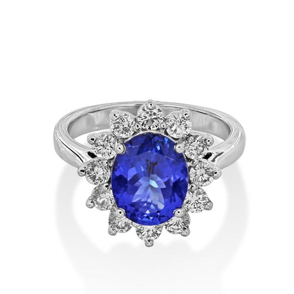 18K White Gold Tanzanite & Diamond Cluster Ring - Fallers - Fallers.ie ...