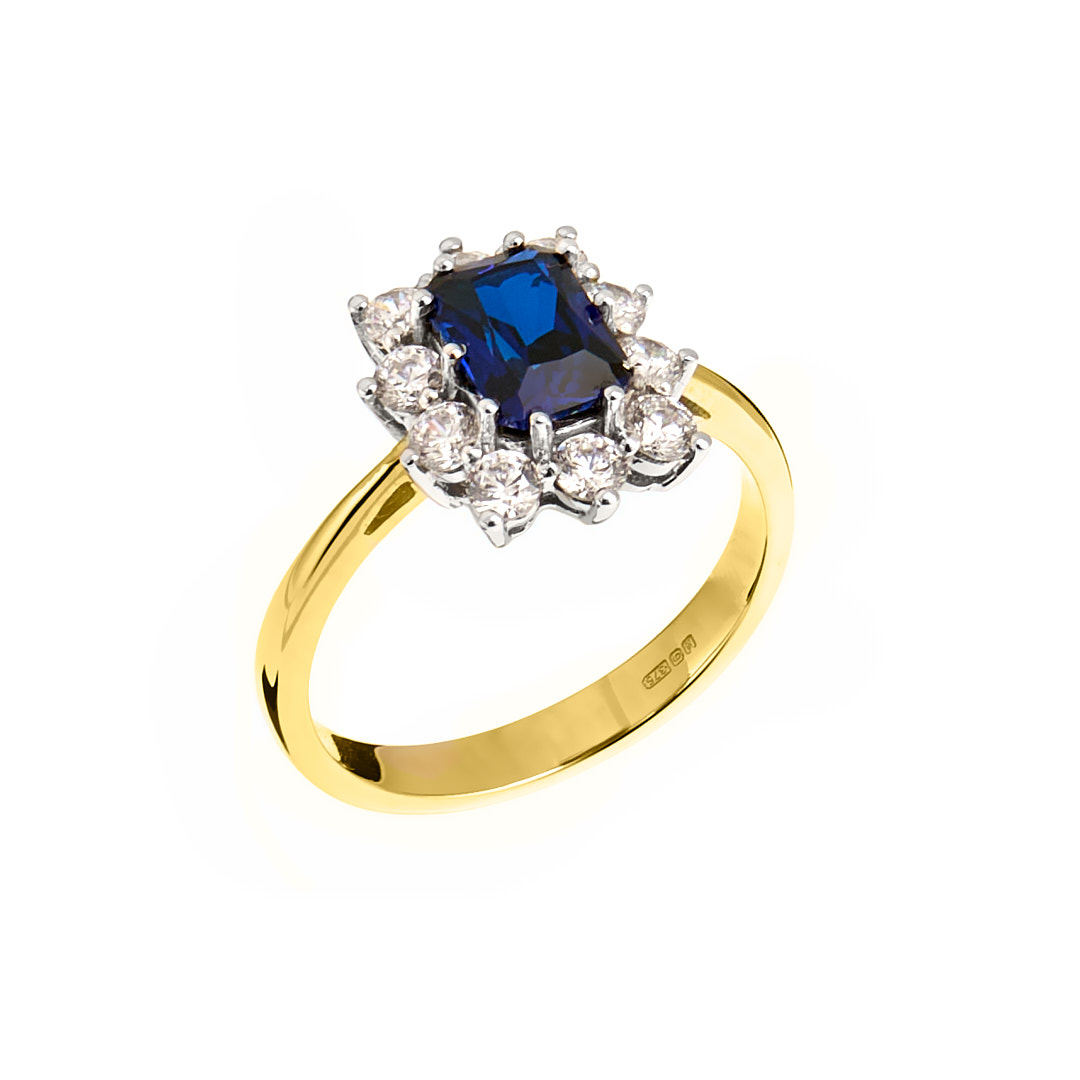 9K Gold Created Sapphire Cluster Ring - Fallers - Fallers.ie - Fallers ...