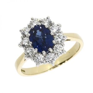 18K Sapphire & Diamond Cluster Engagement Ring