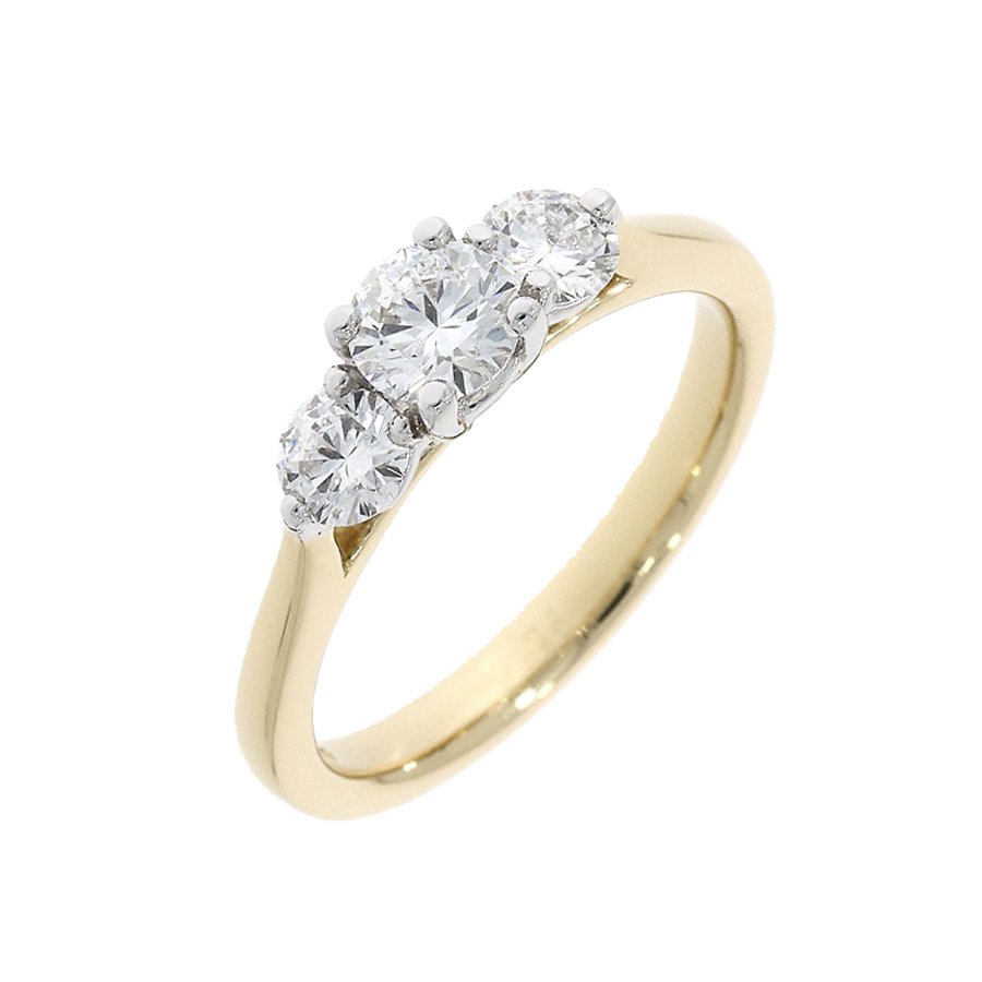 9ct Gold Rubover Set Diamond Three Stone Ring